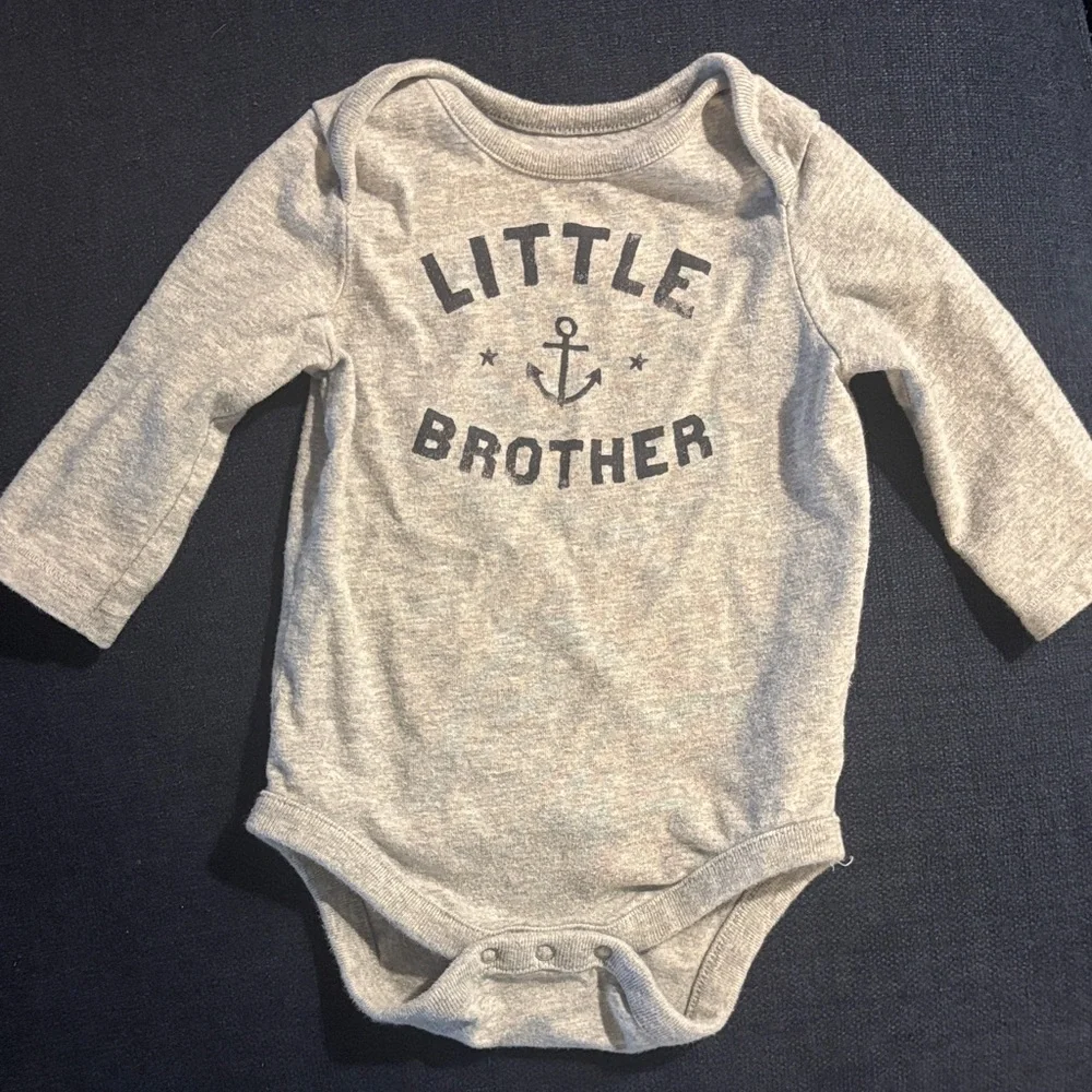 Baby GAP Gray 'Little Brother' Anchor Long sleeve Onesie Bodysuit Size 3-6 Month